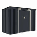 Casuta / magazie de gradina premium metalica, MESTERINO S2001-B, Gri/Bej, dimensiuni 261x121x176 cm, cu usi culisante si baza metalica