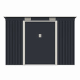 Casuta / magazie de gradina premium metalica, MESTERINO S2001-B, Gri/Bej, dimensiuni 261x121x176 cm, cu usi culisante si baza metalica