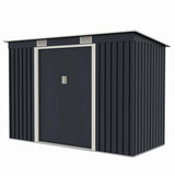 Casuta / magazie de gradina premium metalica, MESTERINO S2001-B, Gri/Bej, dimensiuni 261x121x176 cm, cu usi culisante si baza metalica