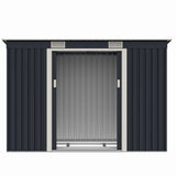 Casuta / magazie de gradina premium metalica, MESTERINO S2001-B, Gri/Bej, dimensiuni 261x121x176 cm, cu usi culisante si baza metalica