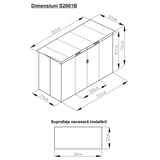 Casuta / magazie de gradina premium metalica, MESTERINO S2001-B, Gri/Bej, dimensiuni 261x121x176 cm, cu usi culisante si baza metalica