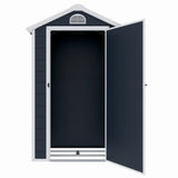 Casuta / magazie de gradina premium, panel plastic si ranforsare metal, MESTERINO AVE-A, Gri, dimensiuni 134x104x204 cm, usa cu balama, baza metalica