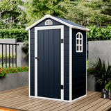 Casuta / magazie de gradina premium, panel plastic si ranforsare metal, MESTERINO AVE-A, Gri, dimensiuni 134x104x204 cm, usa cu balama, baza metalica