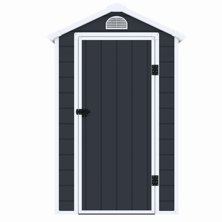 Casuta / magazie de gradina premium, panel plastic si ranforsare metal, MESTERINO AVE-B, Gri, dimensiuni 134x192x204 cm, usa cu balama, baza metalica