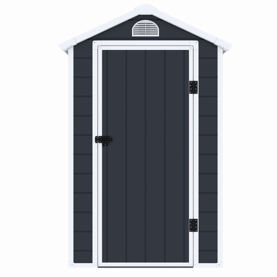 Casuta / magazie de gradina premium, panel plastic si ranforsare metal, MESTERINO AVE-B, Gri, dimensiuni 134x192x204 cm, usa cu balama, baza metalica