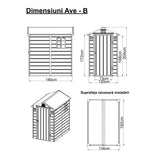 Casuta / magazie de gradina premium, panel plastic si ranforsare metal, MESTERINO AVE-B, Gri, dimensiuni 134x192x204 cm, usa cu balama, baza metalica