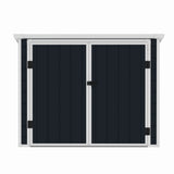 Casuta / magazie de gradina premium, panel plastic si ranforsare metal, MESTERINO Colin-A, Gri/Bej, dimensiuni 199x90x149 cm, usi cu balama, baza metalica
