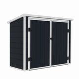Casuta / magazie de gradina premium, panel plastic si ranforsare metal, MESTERINO Colin-A, Gri/Bej, dimensiuni 199x90x149 cm, usi cu balama, baza metalica