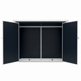 Casuta / magazie de gradina premium, panel plastic si ranforsare metal, MESTERINO Colin-A, Gri/Bej, dimensiuni 199x90x149 cm, usi cu balama, baza metalica