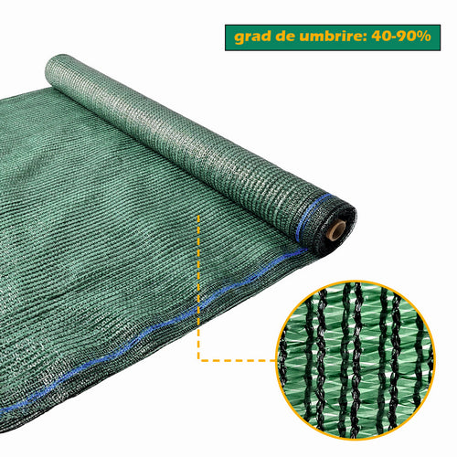 Plasa pentru umbrire, polietilena HDPE pura, MESTERINO 80205080, 2 m X 50 m, grad de umbrire 80%, densitate 80g/mp, verde inchis, protectie UV/IR