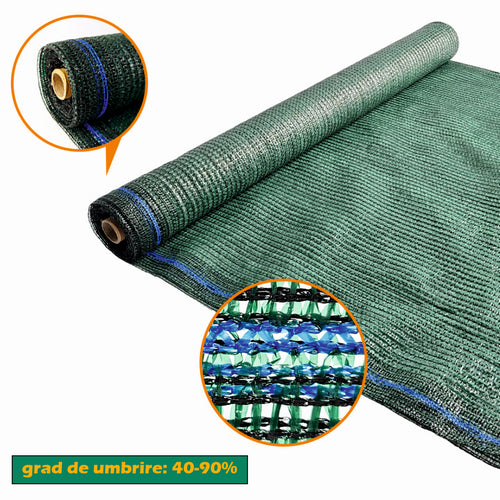 Plasa pentru umbrire, polietilena HDPE pura, MESTERINO 901550120, 1,5 m X 50 m, grad de umbrire 90%, densitate 120g/mp, verde inchis, protectie UV/IR