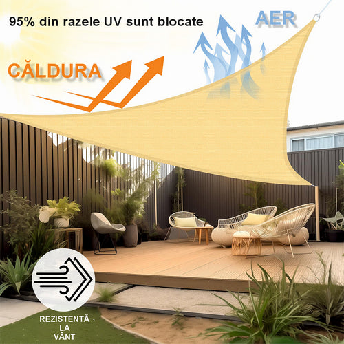 Umbrar/prelata de soare patrata din PE, MESTERINO PE1800404 4 m X 4 m, densitate 180g/mp, culoare bej, protectie UV