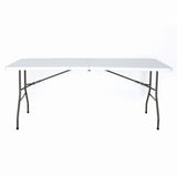 Set masa pliabila 4 persoane din otel cu HDPE 180x70x74 cm + doua banci pliabile din otel si HDPE 183x28x43cm, MESTERINO FURNITURE KJC2061-SET, culoare alba