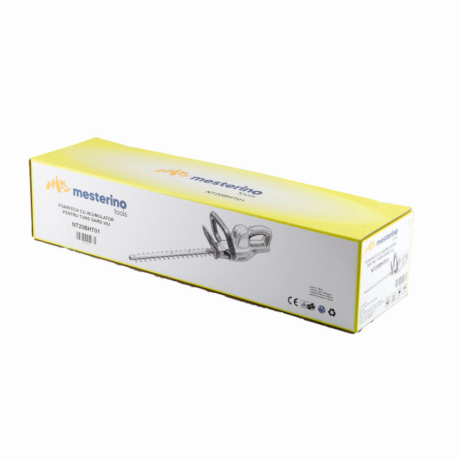 Foarfeca cu acumulator pentru gard viu MESTERINO TOOLS NT20BHT01, putere 180W, acumulator 2A / 21V, lungime lama 45 cm