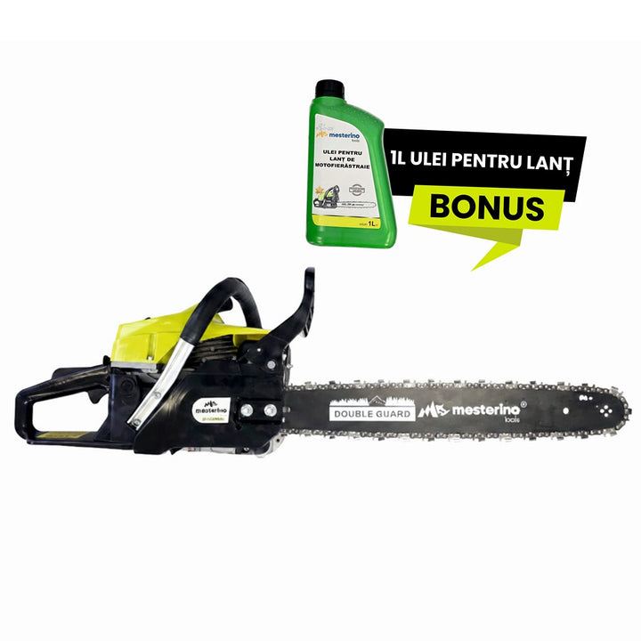 Drujba pe benzina MESTERINO TOOLS NT-CS5200, motor in 2 timpi, 52cc, 3 CP, lama de 18 inch, lant .325