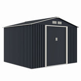 Casuta / magazie de gradina metalica MESTERINO S1001-D gri/bej 261x241x198 cm, usi culisante, baza metalica CADOU