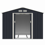 Casuta / magazie de gradina metalica MESTERINO S1001-D gri/bej 261x241x198 cm, usi culisante, baza metalica CADOU