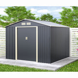 Casuta / magazie de gradina metalica MESTERINO S1001-D gri/bej 261x241x198 cm, usi culisante, baza metalica CADOU