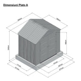 Casuta / magazie de gradina din polietilena HDPE MESTERINO PLATO-A, usi si acoperis maro, pereti gri antracit, 250x180x242 cm, cu podea din plastic HDPE, cinci carlige si doua polite CADOU