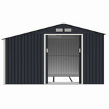 Casuta / magazie de gradina metalica MESTERINO Luke-C, gri/bej, 342x259x203 cm, cu usi culisante, baza metalica CADOU