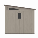 Casuta / magazie de gradina din polietilena HDPE Mesterino HUME-A, usi si acoperis maro, pereti gri antracit, 254x254x230 cm, cu podea din plastic HDPE, cinci carlige si doua polite CADOU