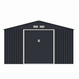 Casuta / magazie de gradina metalica MESTERINO Archer-D-2, gri/bej, 341x195x211 cm, cu usi culisante, baza metalica CADOU