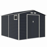 Casuta / magazie de gradina metalica MESTERINO Evan-Plus-E, gri/bej, 277x322x221 cm, cu usi culisante, baza metalica CADOU
