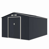 Casuta / magazie de gradina metalica MESTERINO Archer-E, gri/bej, 277x322x203 cm, cu usi culisante, baza metalica CADOU