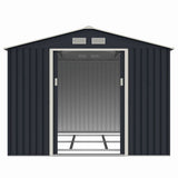 Casuta / magazie de gradina metalica MESTERINO Archer-E, gri/bej, 277x322x203 cm, cu usi culisante, baza metalica CADOU