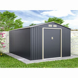 Casuta / magazie de gradina metalica MESTERINO Archer-E, gri/bej, 277x322x203 cm, cu usi culisante, baza metalica CADOU