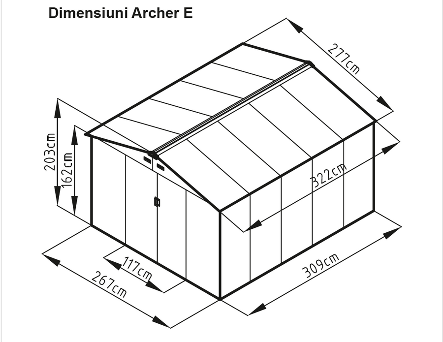 Casuta / magazie de gradina metalica MESTERINO Archer-E, gri/bej, 277x322x203 cm, cu usi culisante, baza metalica CADOU