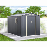 Casuta / magazie de gradina metalica MESTERINO Archer-Plus-C-3, gri/bej, 213x322x205 cm, cu usi culisante, baza metalica CADOU