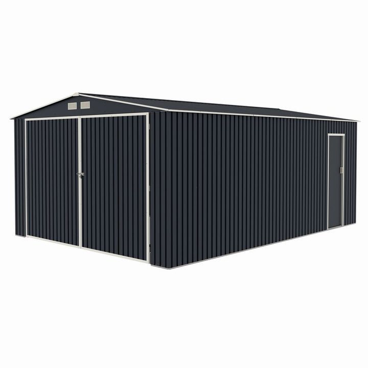 Garaj / depozit metalic MESTERINO S1004-C, gri/bej, 380x540x232 cm, cu usa dubla