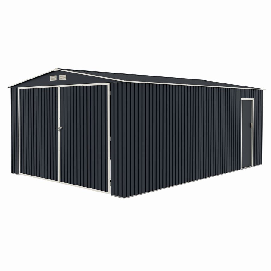 Garaj / depozit metalic MESTERINO S1004-C, gri/bej, 380x540x232 cm, cu usa dubla