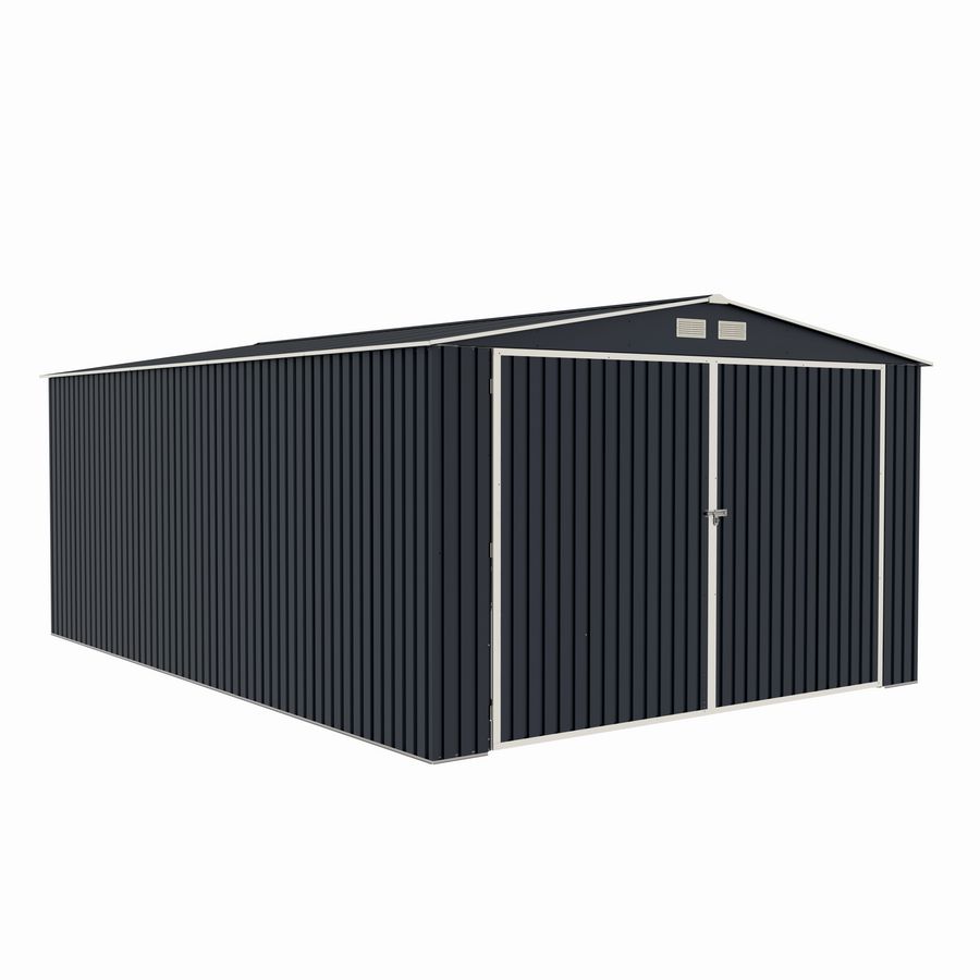 Garaj / depozit metalic MESTERINO S1004-C, gri/bej, 380x540x232 cm, cu usa dubla