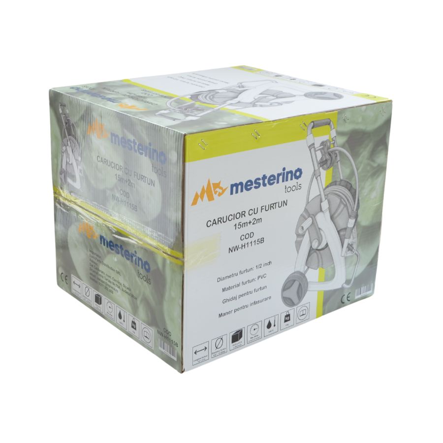 Carucior cu tambur si furtun 15m+2m MESTERINO TOOLS NW-H1115B, racord 1/2 inch, material polipropilena