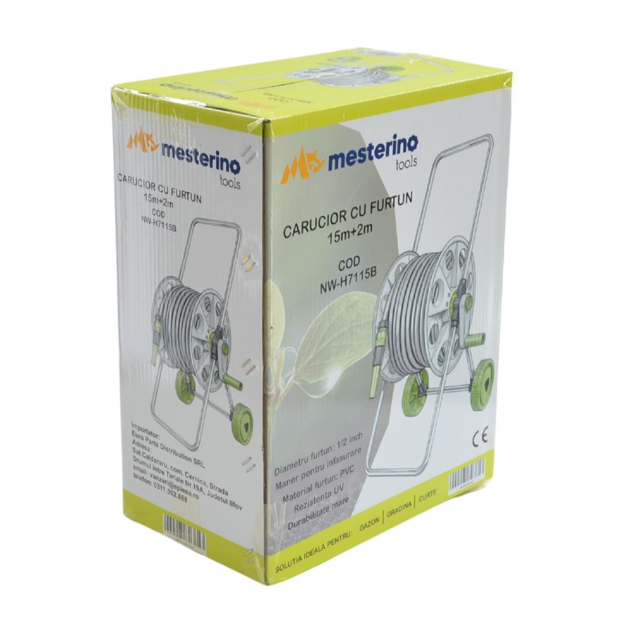 Carucior cu furtun 15m+2m MESTERINO TOOLS NW-H7115B, racord 1/2 inch, material polipropilena