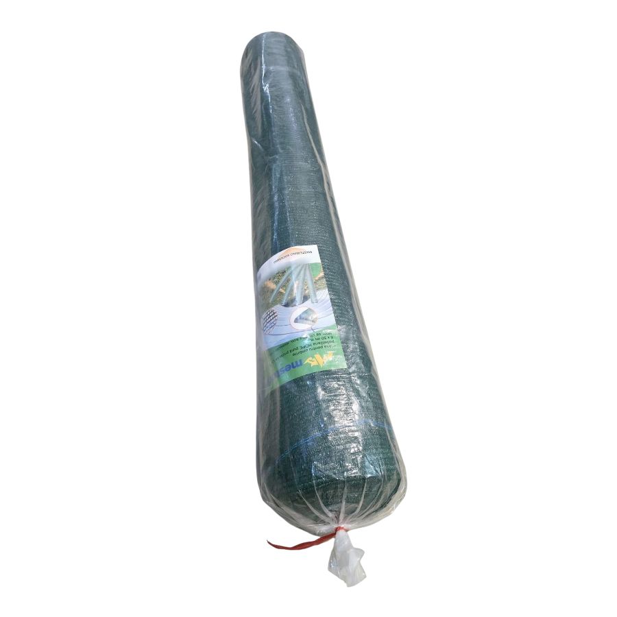 Plasa pentru umbrire, polietilena HDPE pura MESTERINO 50065050, 6 m X 50 m, grad de umbrire 50%, densitate 50g/mp, verde inchis, protectie UV/IR
