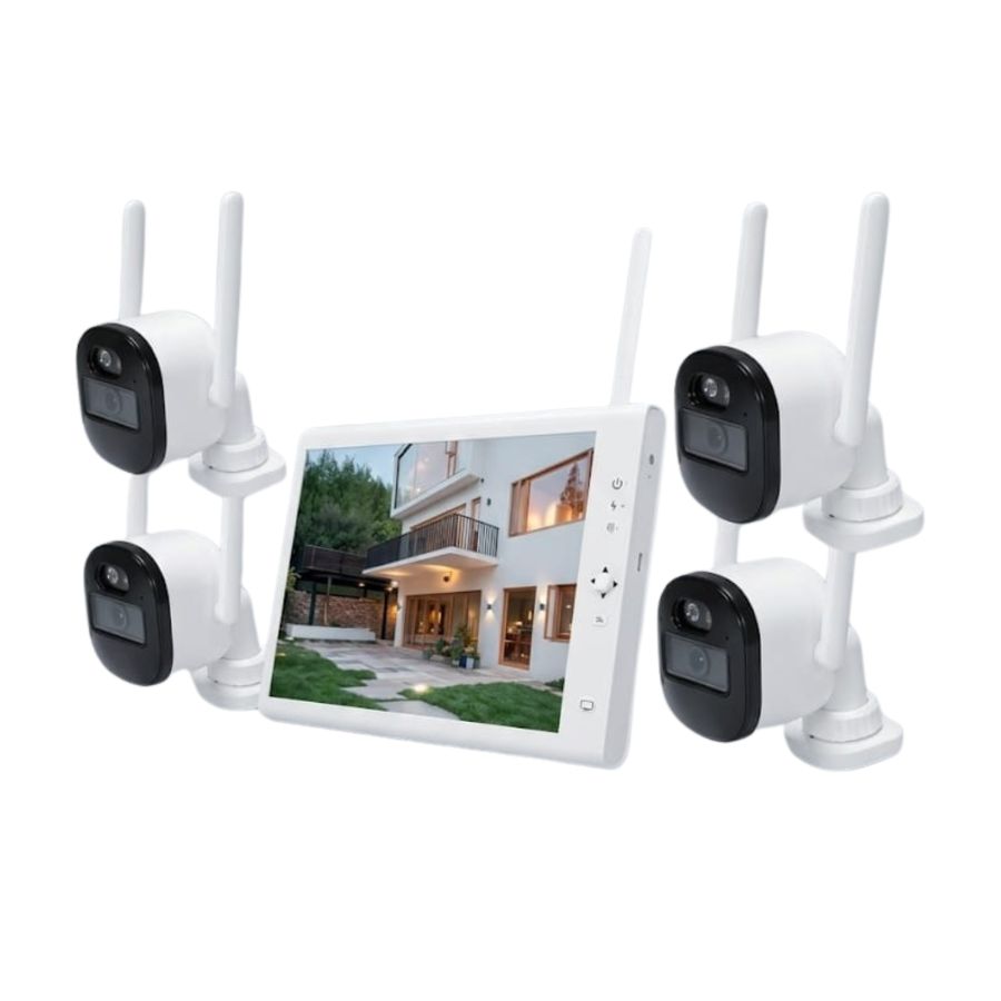Sistem performant de supraveghere video ANNKE N44WEV+I41DM*4, NVR cu ecran 10 inch, 4 camere interior/exterior 5MP, Ultra HD/2k+, vedere nocturna IR, rezistent la intemperii
