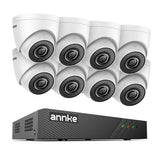 Sistem performant de supraveghere video ANNKE N98PBL+I51DS*8, PoE, NVR 8 canale, 8 camere tip Turret interior/exterior 5MP, Ultra HD/2k+, vedere nocturna IR, audio, rezistent la intemperii