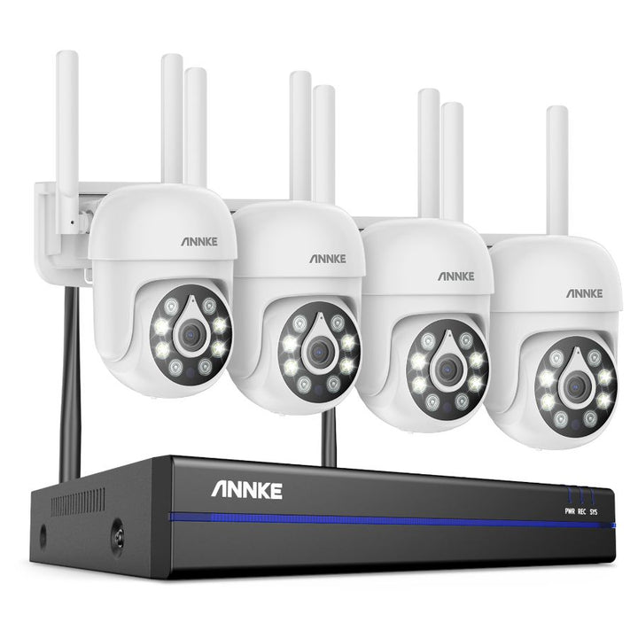 Sistem performant de supraveghere video WiFi ANNKE N98WHR+I51CP*4, NVR 8 canale, 4 camere tip Dome interior/exterior 5MP, Ultra HD/2k+, vedere nocturna IR, audio, rezistent la intemperii