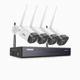 Sistem performant de supraveghere video WiFi ANNKE N48WHR+I71GK*4, NVR 8 canale, 4 camere tip Bullet 3MP, Super HD, vedere nocturna IR, audio, rezistent la intemperii