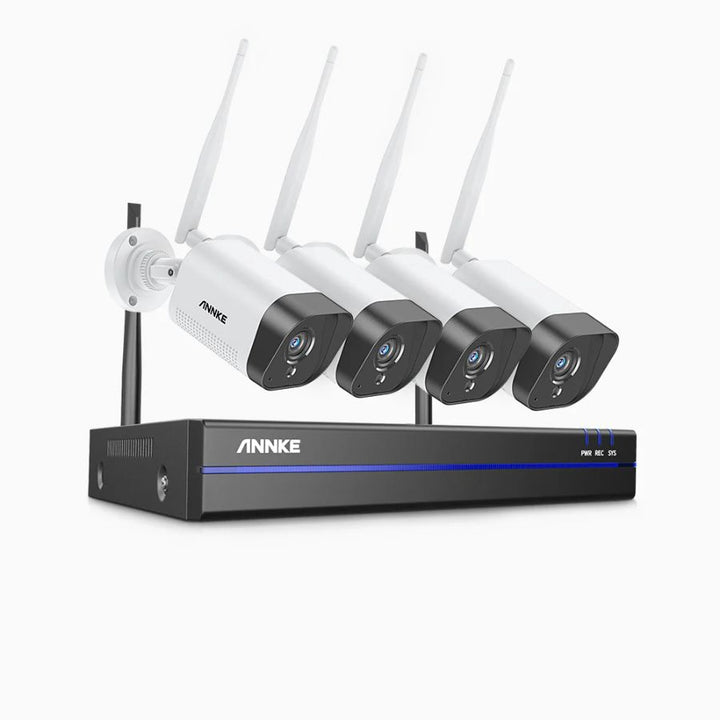Sistem performant de supraveghere video WiFi ANNKE N48WHR+I71GK*4, NVR 8 canale, 4 camere tip Bullet 3MP, Super HD, vedere nocturna IR, audio, rezistent la intemperii