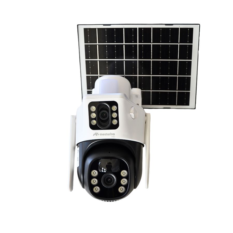 Camera de supraveghere WI-FI MESTERINO VISIO MT-IPE7303-WF, cu panou solar, 3MP, doua camere, senzor de miscare, PTZ, by ENSTER