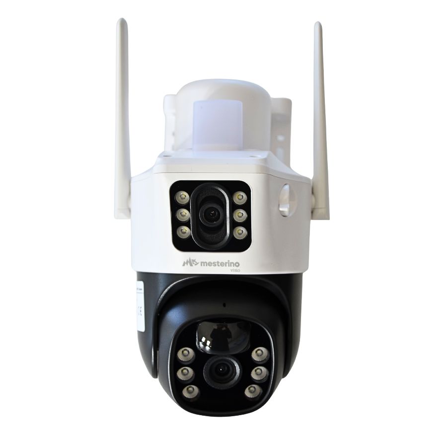 Camera de supraveghere WI-FI MESTERINO VISIO MT-IPE7303-WF, cu panou solar, 3MP, doua camere, senzor de miscare, PTZ, by ENSTER