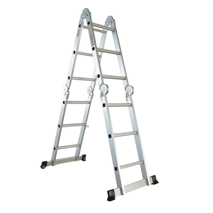 Scara multifunctionala din aluminiu cu balama 4X3 trepte MESTERINO TOOLS MTJL202-4X3, 3.55 metri, greutate maxima 150 kg