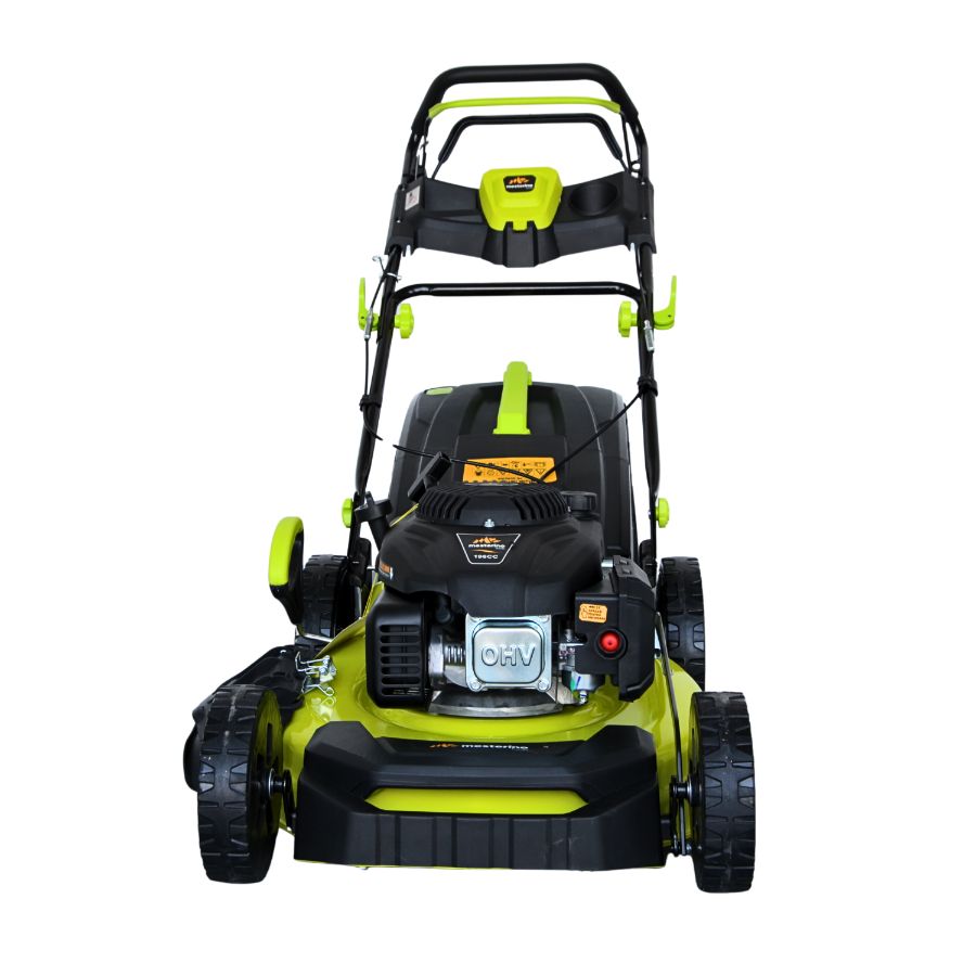 Masina tuns iarba/gazon autopropulsata MESTERINO BJXPM51-196, motor LONCIN 4 timpi, 5.5 cai, sasiu metal, latime taiere 51 cm, 8 nivele de taiere, sac colector 60 litri, evacuare lateral si mulcire