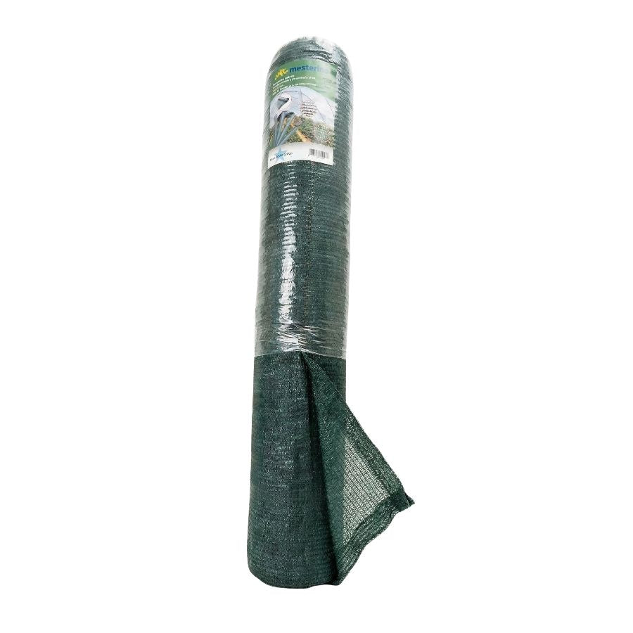 Plasa pentru umbrire, polietilena HDPE pura, MESTERINO 50085050, 8 m X 50 m, grad de umbrire 50%, densitate 50g/mp, verde inchis, protectie UV/IR