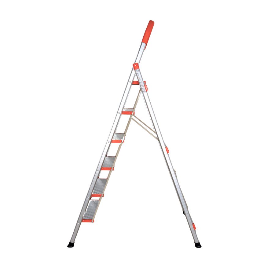 Scara pliabila din aluminiu tip D MESERINO TOOLS MTJL-301-6T, 6 trepte, 1.9 metri, greutate maxima suportata 150 kg