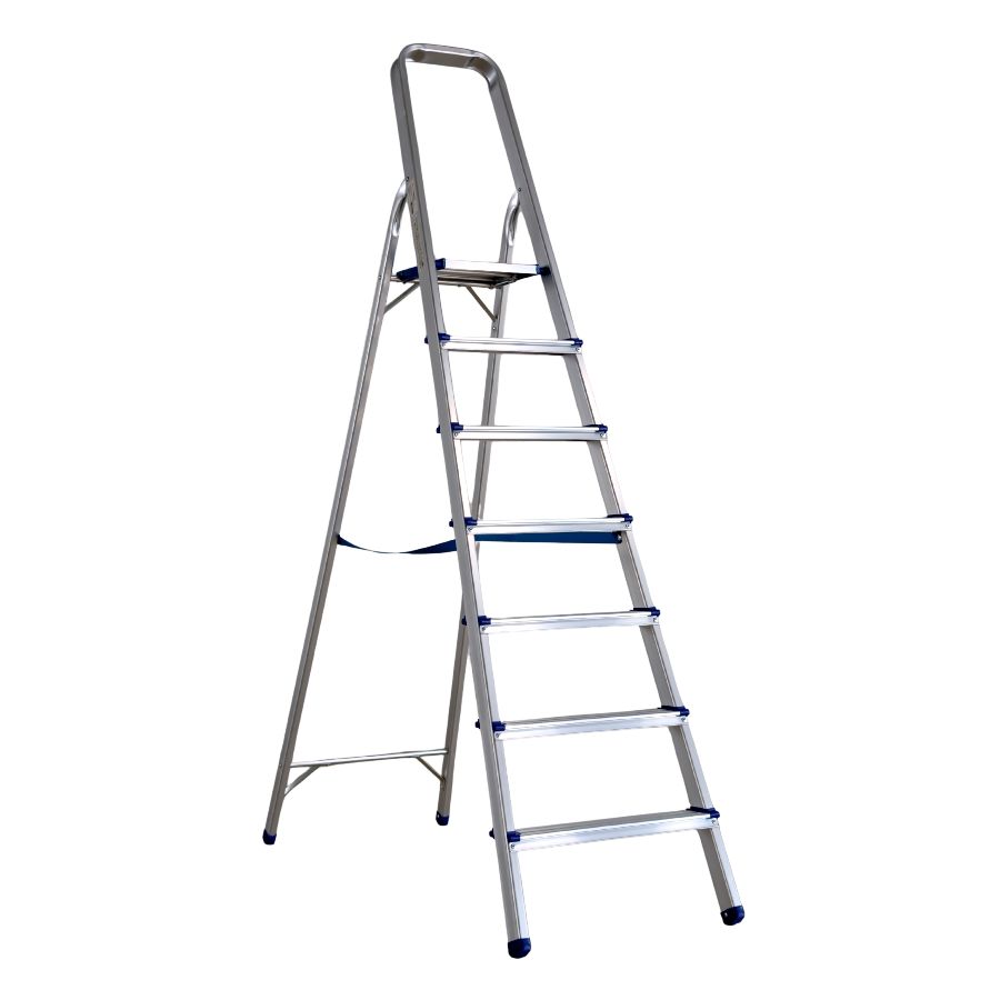 Scara pliabila din aluminiu cu platforma MESTERINO TOOLS MTJL-302-1x7, 7 trepte, 1.9 metri, greutate maxima suportata 150 kg